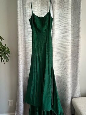Amara Emerald Green Spaghetti Strap Sparkle Evening Slip / Prom Dress